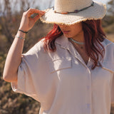 Chemise Femme Fluide Manches Courtes Beige - Vitabohem