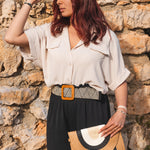 Chemise Femme Fluide Manches Courtes Beige - Vitabohem