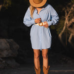Robe Chemise Femme Bleue Rayures - Vitabohem