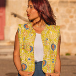 Gilet Sans Manche Femme Jaune Floral - Vitabohem