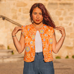 Gilet Sans Manche Femme Orange Floral - Vitabohem