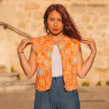 Gilet Sans Manche Femme Orange Floral - Vitabohem