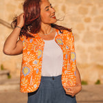 Gilet Sans Manche Femme Orange Floral - Vitabohem