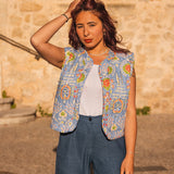 Gilet Sans Manche Femme Bleu Floral - Vitabohem