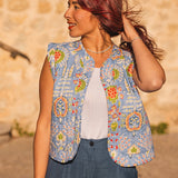 Gilet Sans Manche Femme Bleu Floral - Vitabohem