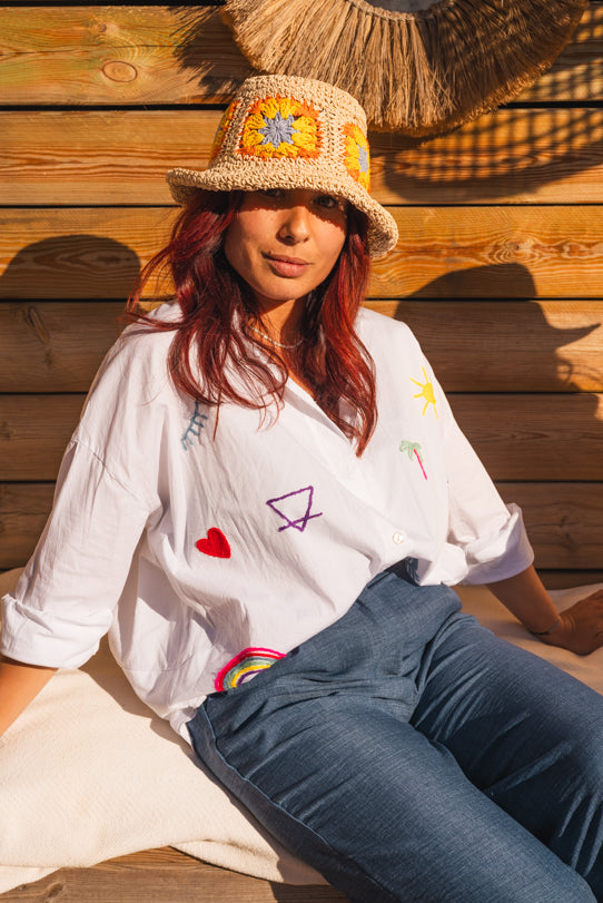 Blouse Femme Blanche Motifs - Vitabohem