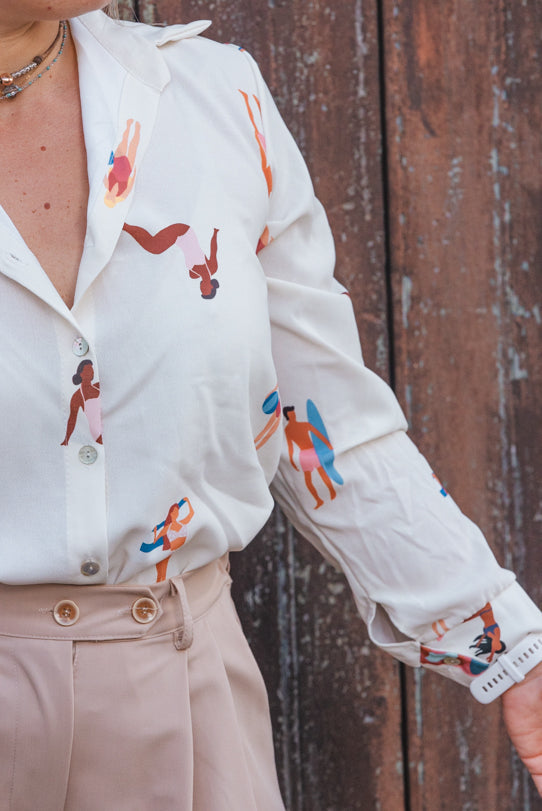 Chemise Blanche Femme Fluide Motifs - Vitabohem