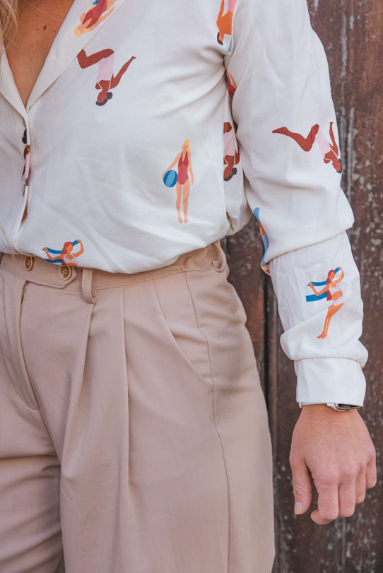 Pantalon Palazzo Femme Beige - Vitabohem