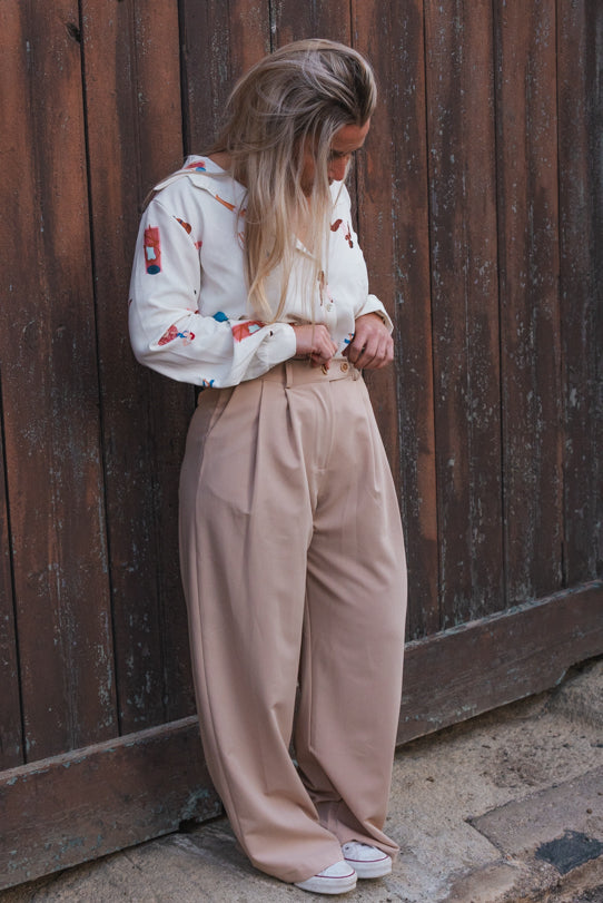 Pantalon Palazzo Femme Beige - Vitabohem