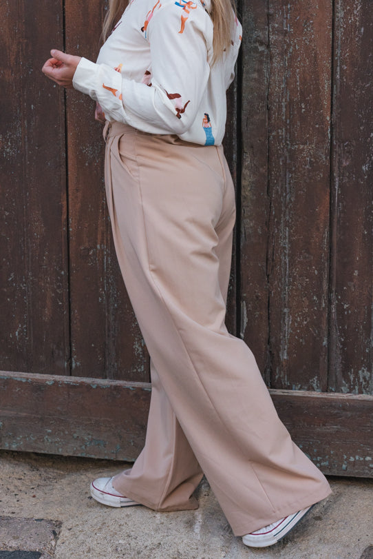 Pantalon Palazzo Femme Beige - Vitabohem