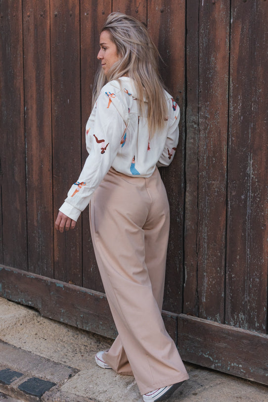 Pantalon Palazzo Femme Beige - Vitabohem