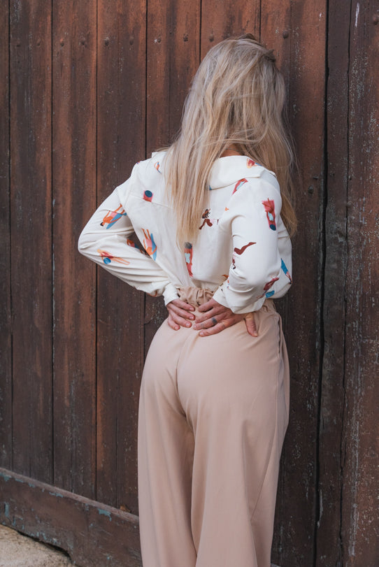 Pantalon Palazzo Femme Beige - Vitabohem