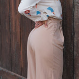 Pantalon Palazzo Femme Beige - Vitabohem
