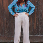 Pantalon Palazzo Femme Beige - Vitabohem