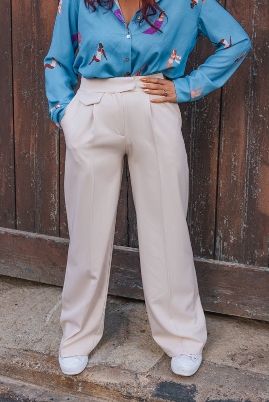 Pantalon Palazzo Femme Beige - Vitabohem