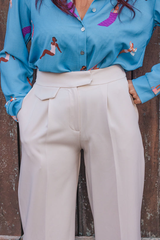 Pantalon Palazzo Femme Beige - Vitabohem