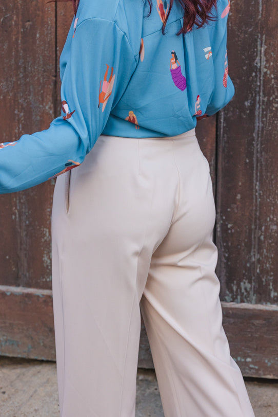 Pantalon Palazzo Femme Beige - Vitabohem