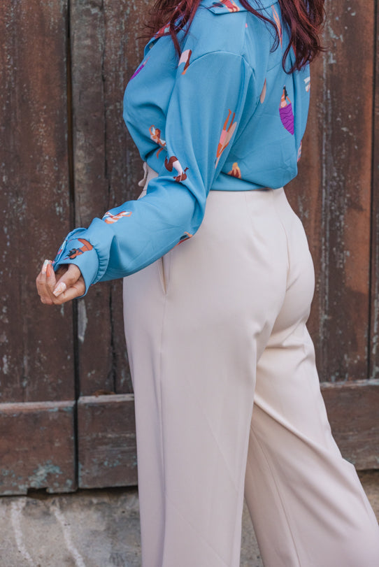 Pantalon Palazzo Femme Beige - Vitabohem