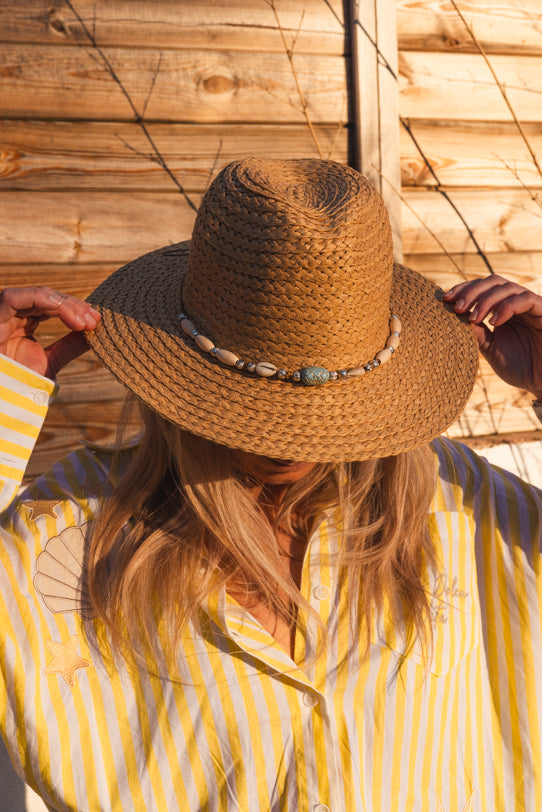 Chapeau De Paille Femme Orné De Perles - Vitabohem