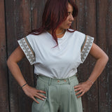 T-Shirt Femme Blanc à Motifs - Vitabohem