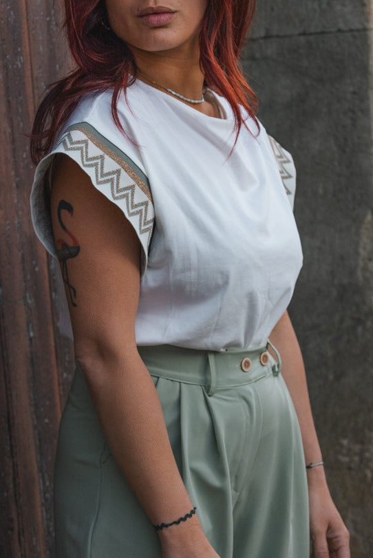 T-Shirt Femme Blanc à Motifs - Vitabohem