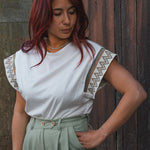 T-Shirt Femme Blanc à Motifs - Vitabohem