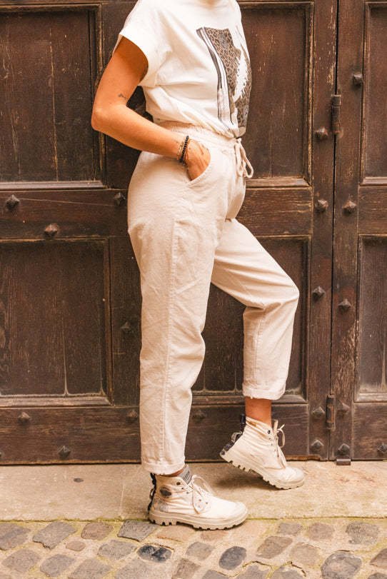 Pantalon Fluide Femme Beige - Vitabohem
