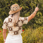 Crop Top Femme Marron en Crochet à Motifs - Vitabohem