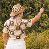 Crop Top Femme Marron en Crochet à Motifs - Vitabohem