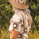 Crop Top Femme Marron en Crochet à Motifs - Vitabohem