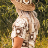 Crop Top Femme Marron en Crochet à Motifs - Vitabohem