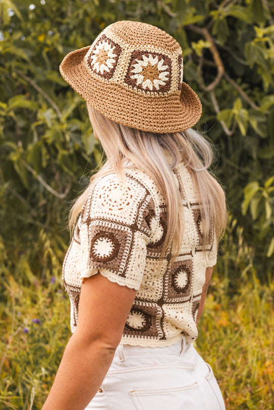 Crop Top Femme Marron en Crochet à Motifs - Vitabohem