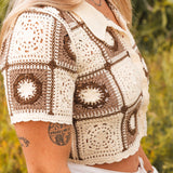 Crop Top Femme Marron en Crochet à Motifs - Vitabohem