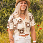 Crop Top Femme Marron en Crochet à Motifs - Vitabohem