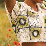 Crop Top Femme Vert en Crochet à Motifs - Vitabohem