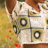 Crop Top Femme Vert en Crochet à Motifs - Vitabohem