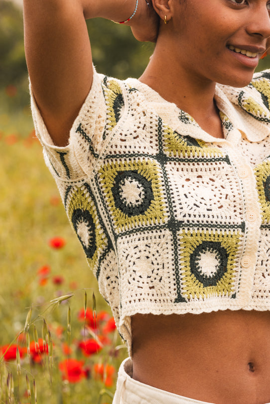 Crop Top Femme Vert en Crochet à Motifs - Vitabohem