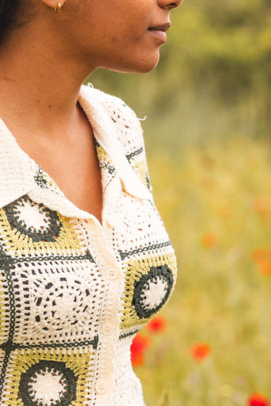 Crop Top Femme Vert en Crochet à Motifs - Vitabohem