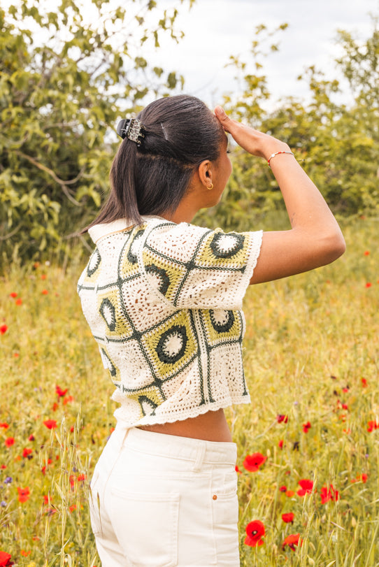 Crop Top Femme Vert en Crochet à Motifs - Vitabohem