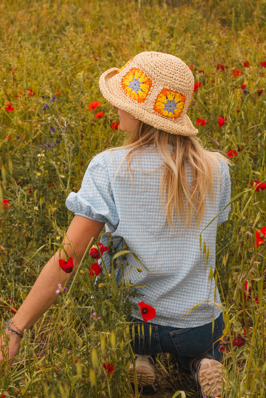 Top Femme Vichy Bleu Ciel avec Noeud - Vitabohem