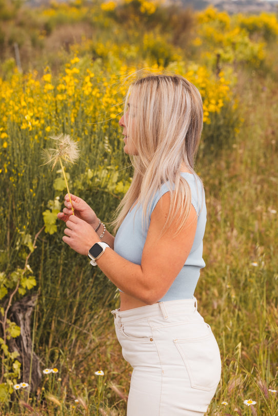 Crop Top Femme Bleu Ciel en Crochet - Vitabohem