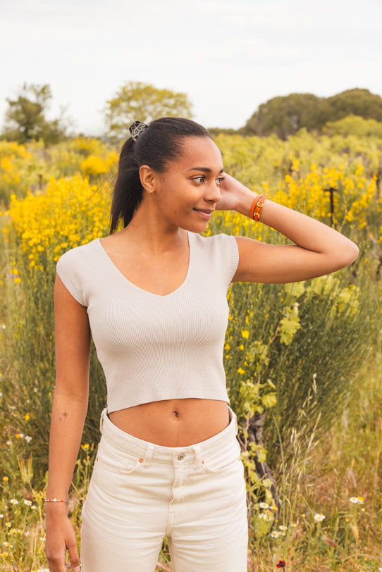 Crop Top Femme Beige en Crochet - Vitabohem