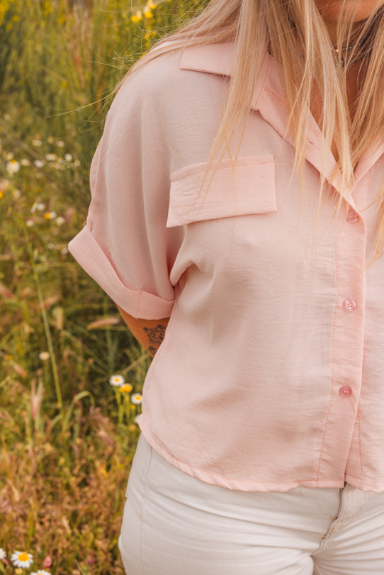 Chemise Femme Fluide Manches Courtes Rose - Vitabohem