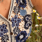 Top Femme Bleu Marine en Crochet Fleuri - Vitabohem