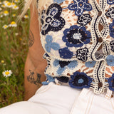 Top Femme Bleu Marine en Crochet Fleuri - Vitabohem