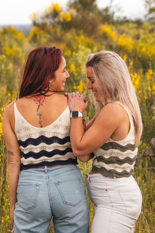 Crop Top Femme Bleu Marine en Crochet - Vitabohem