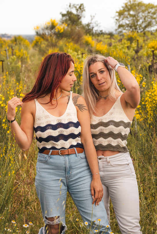 Crop Top Femme Bleu Marine en Crochet - Vitabohem