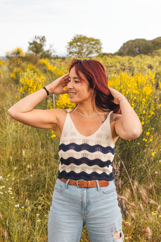 Crop Top Femme Bleu Marine en Crochet - Vitabohem