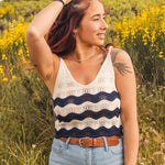 Crop Top Femme Bleu Marine en Crochet - Vitabohem