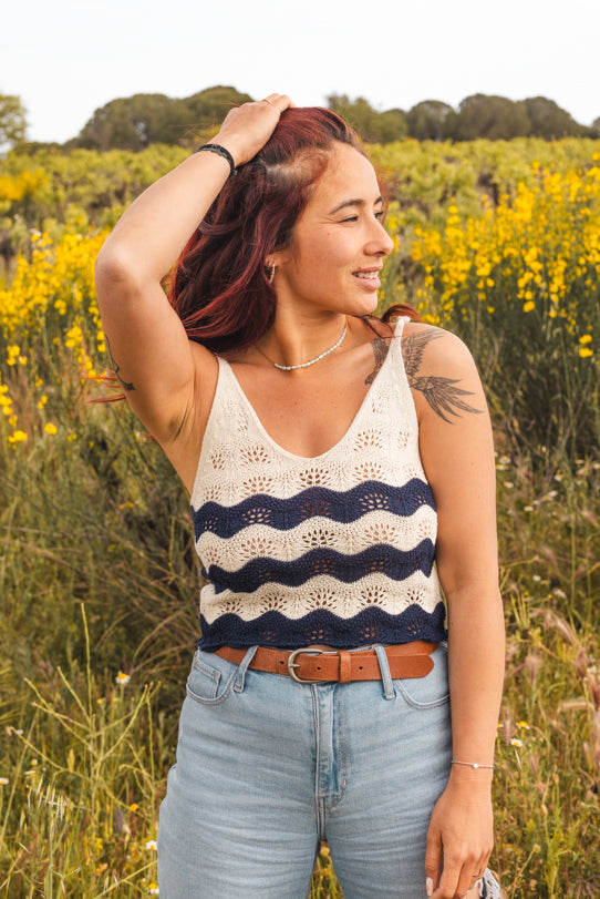 Crop Top Femme Bleu Marine en Crochet - Vitabohem